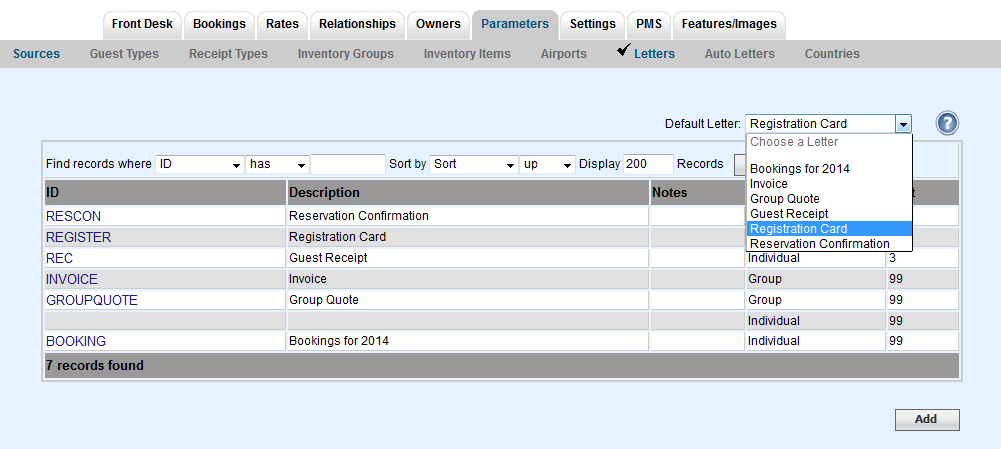 MyPMS Documentation > Print All Registration Cards For My Arrivals > Letters Choose Default Letter Registration.PNG